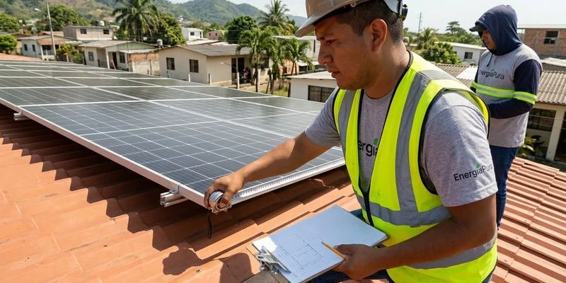 Técnico realizando evaluación técnica de techo para dimensionar sistema solar correctamente
